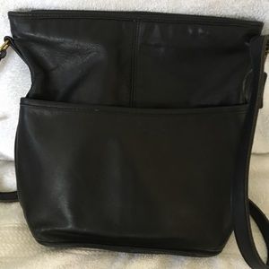 black leather bag, inside & front outside pocket